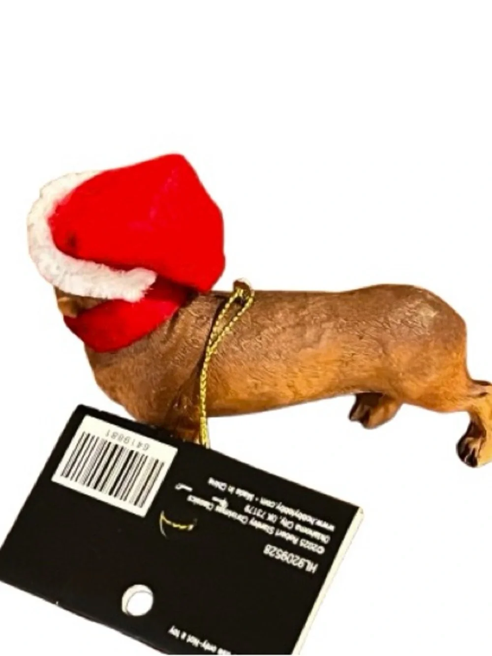 🆕- Brown Dachshund Dog Christmas Ornament with Red Santa Hat and Scarf